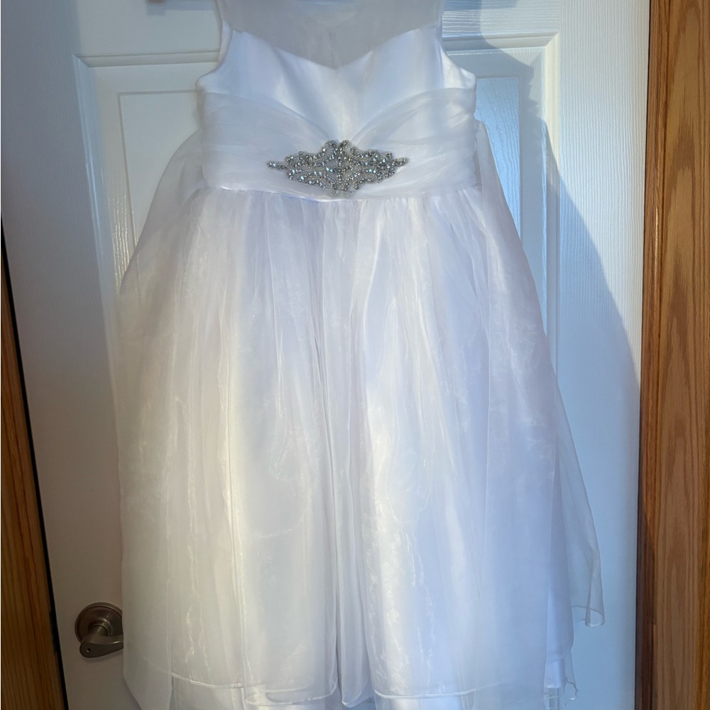 Bonnie Jean Elegant White Dress with Silver Accent